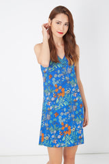 Vestido corto floral mujer sin mangas dress escote V look fresco ligero verano outfit estampado flores suave moderno talla L azul cómodo versátil elegante casual ✅Entrega 24/48h