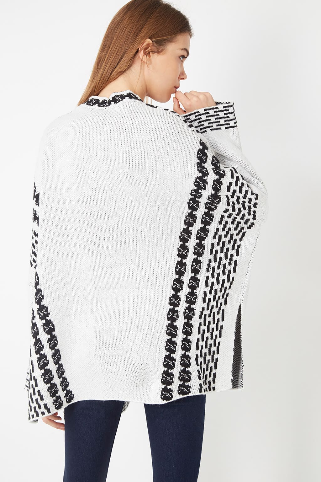Cardigan mujer abierto suéter geométrico chaqueta tejida elegante manga larga ligero blanco negro tallas L/XL versátil ideal oficina casual cómodo fácil combinar ✅Entrega 24/48h