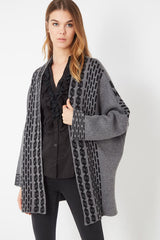 Cárdigan mujer tejido jacquard abierto suéter abrigado tipo sweater diseño geométrico relajado manga larga grueso elegante tonos grises L/XL cómodo versátil urbano oficina otoño invierno ✅Entrega 24/48h