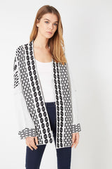 Cardigan mujer abierto suéter geométrico chaqueta tejida elegante manga larga ligero blanco negro tallas L/XL versátil ideal oficina casual cómodo fácil combinar ✅Entrega 24/48h
