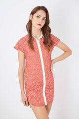 Vestido camisero dress outfit estampado algodón cuello contraste manga corta bajo redondeado cómodo fresco elegante casual rojo talla L ideal verano mujer ✅Entrega 24/48h