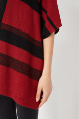 Kimono mujer ligero rayas anchas, cardigan moderno, tejido suave textura, corte holgado, estilo versátil urbano, colores rojo/negro, talla L/XL, look elegante diario ✅Entrega 24/48h