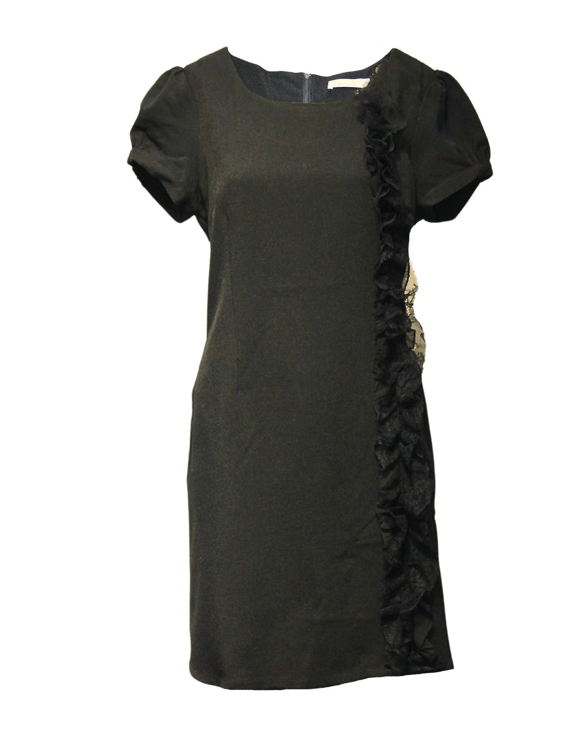 Vestido recto mujer, dress elegante básico modelo volante lateral, manga corta, cuello redondo, forro integrado, cierre cremallera, poliéster, color negro, talla M, cómodo y sofisticado ✅Entrega 24/48h