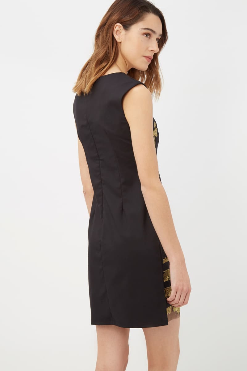 Vestido recto mujer dress outfit bordado tejido texturizado tirantes escote redondo elegante cómodo negro beige forro interior talla L ideal eventos, fiesta, casual, cóctel ✅Entrega 24/48h