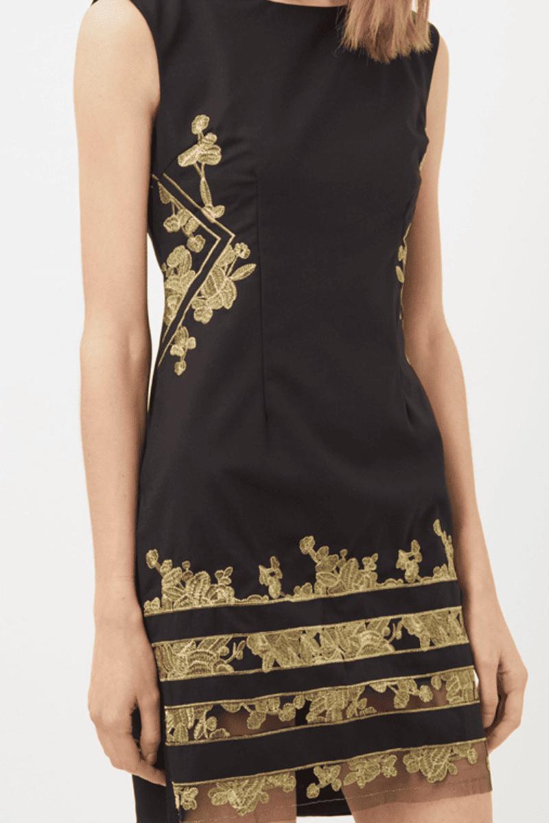 Vestido recto mujer dress outfit bordado tejido texturizado tirantes escote redondo elegante cómodo negro beige forro interior talla L ideal eventos, fiesta, casual, cóctel ✅Entrega 24/48h