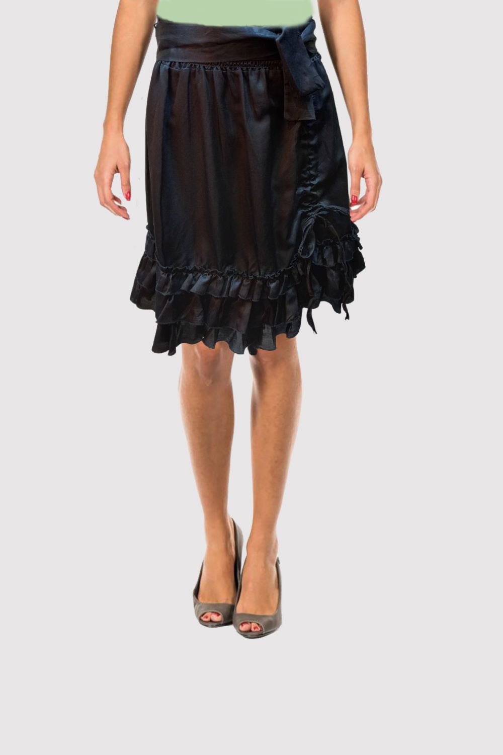 Falda satinada mujer, skirt, cinturilla elástica, cinturón extraíble, corte por encima de la rodilla, volantes, poliéster, cómoda, elegante, color negro, talla única, versátil, ideal outfits diarios o eventos especiales ✅Entrega 24/48h