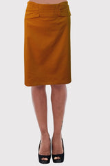 Falda mujer recta mostaza, skirt elegante, cintura drapeada, cierre trasero, forro interior, diseño liso, cómoda y versátil, ideal oficina o eventos, talla 50 disponible, fácil de combinar ✅Entrega 24/48h
