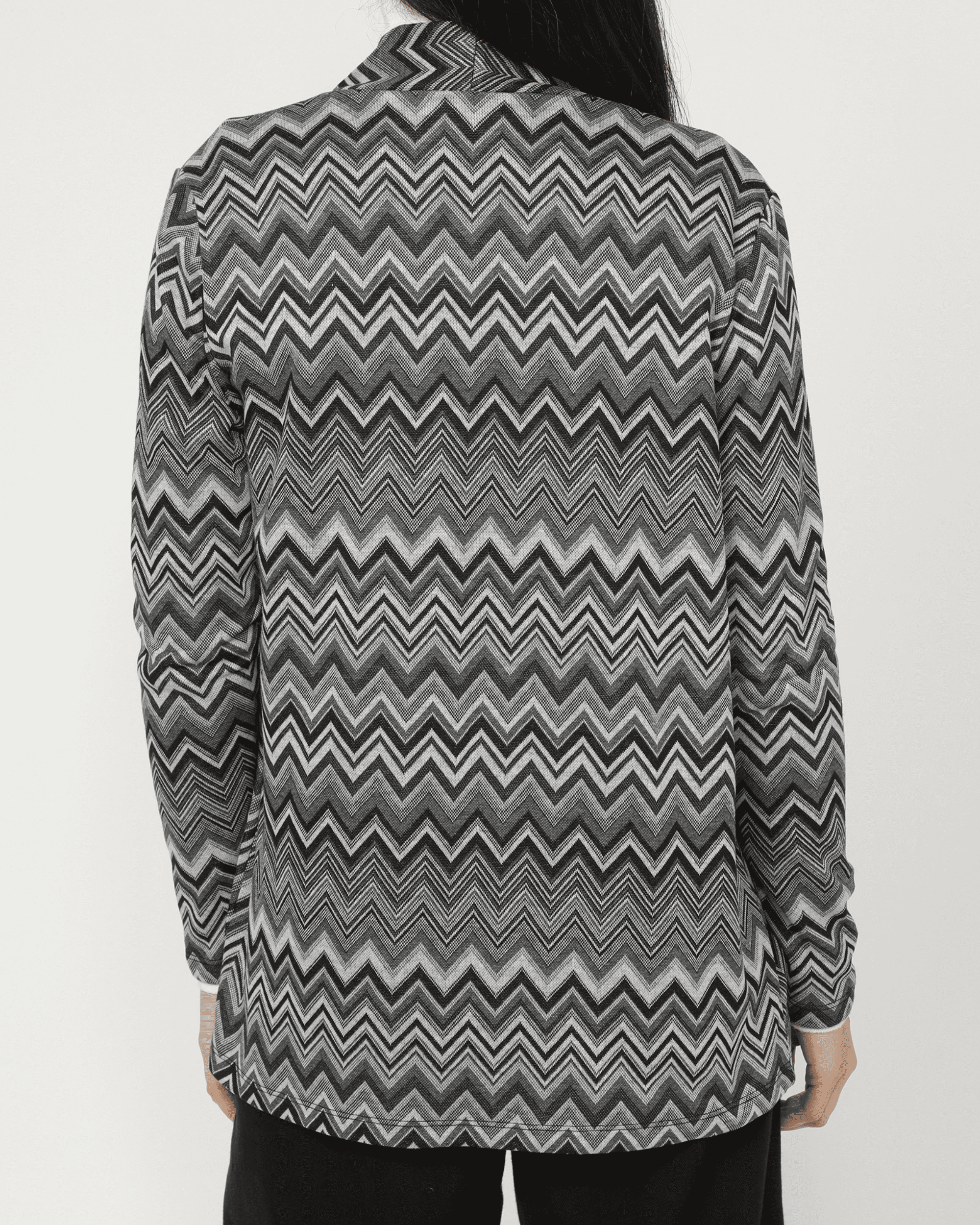 Blazer casual mujer chaqueta abierta manga larga estampado zigzag geométrico gris tejido suave ligera urbana elegante talla L look moderno oficina cómoda versátil sofisticada moda femenina colores neutros ✅Entrega 24/48h