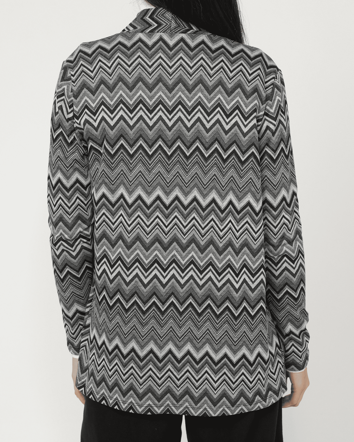 Blazer casual mujer chaqueta abierta manga larga estampado zigzag geométrico gris tejido suave ligera urbana elegante talla L look moderno oficina cómoda versátil sofisticada moda femenina colores neutros ✅Entrega 24/48h