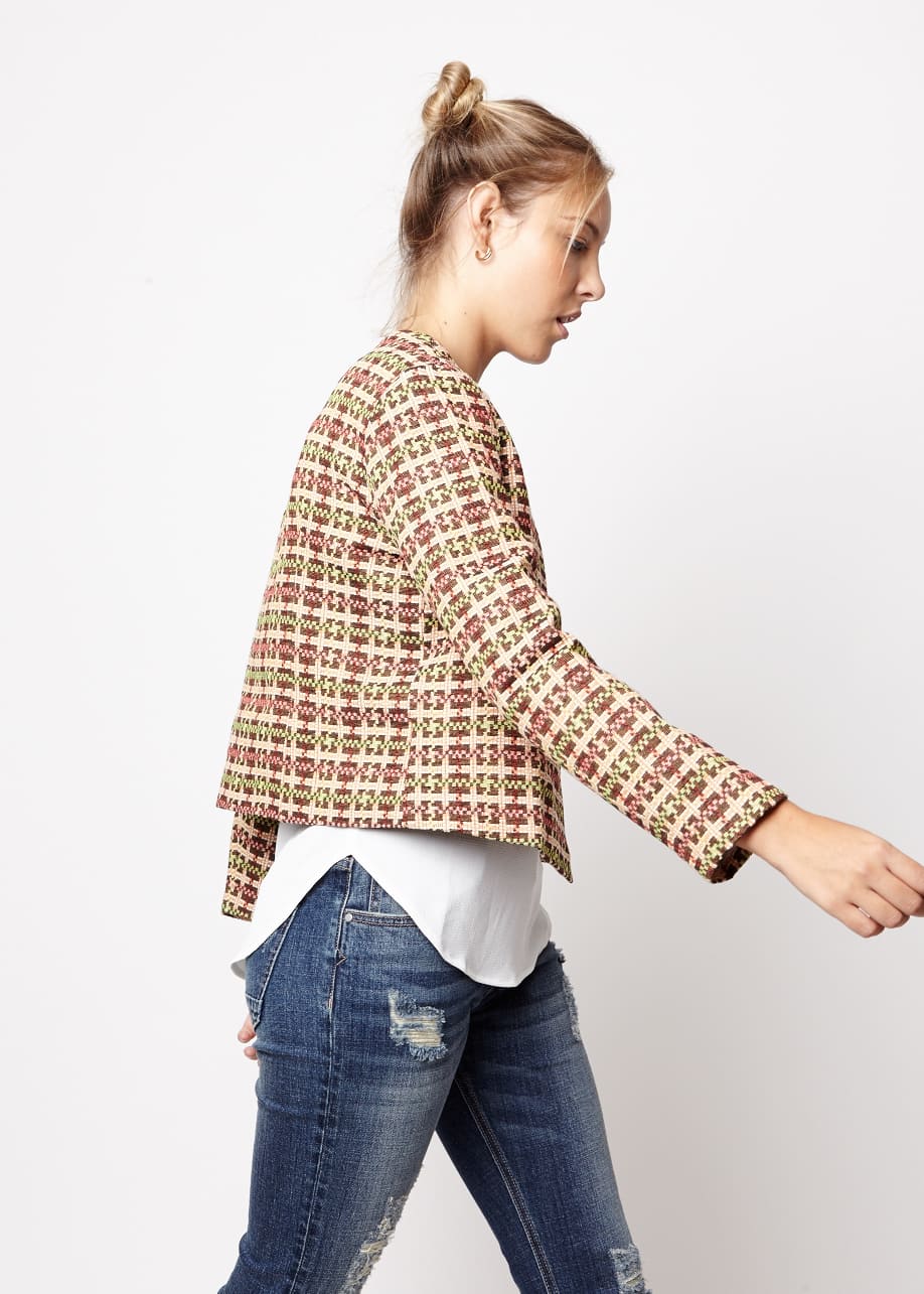 Chaqueta mujer, blazer, abrigo ligero, diseño cuadros, cuello redondo, manga larga, forro integrado, elegante, tejido poliéster resistente, color beige burdeos, talla L, versátil otoño invierno ✅Entrega 24/48h
