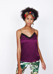 Top Lencero Mujer Satinado, Blusa Camiseta Tirantes, Detalle Encaje Escote, Estilo Elegante, Corte Recto, Textura Suave, Color Morado, Talla S, Ideal Fiesta Urbano Chic, ✅Entrega 24/48h