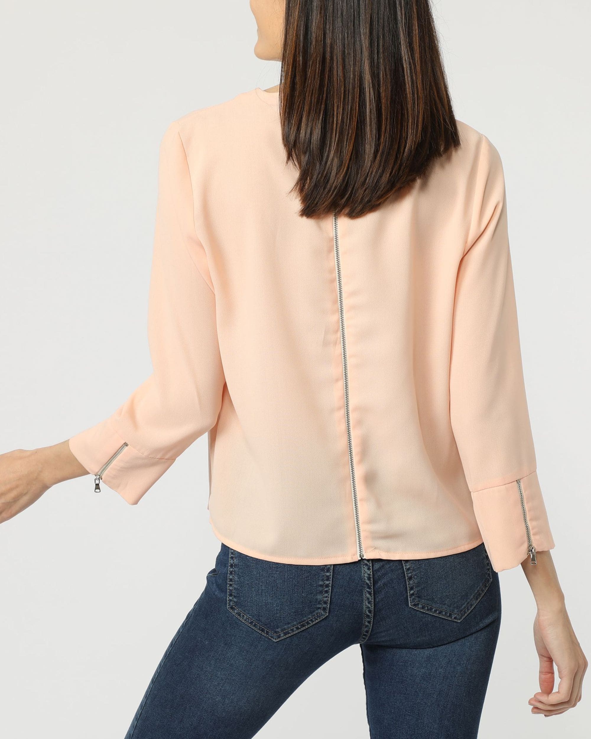 Blusa mujer, top elegante, diseño liso, cuello redondo, manga larga, cierre cremallera trasera, cómoda, versátil, casual, color rosa, talla L, ideal oficina, salida, fácil de combinar ✅Entrega 24/48h