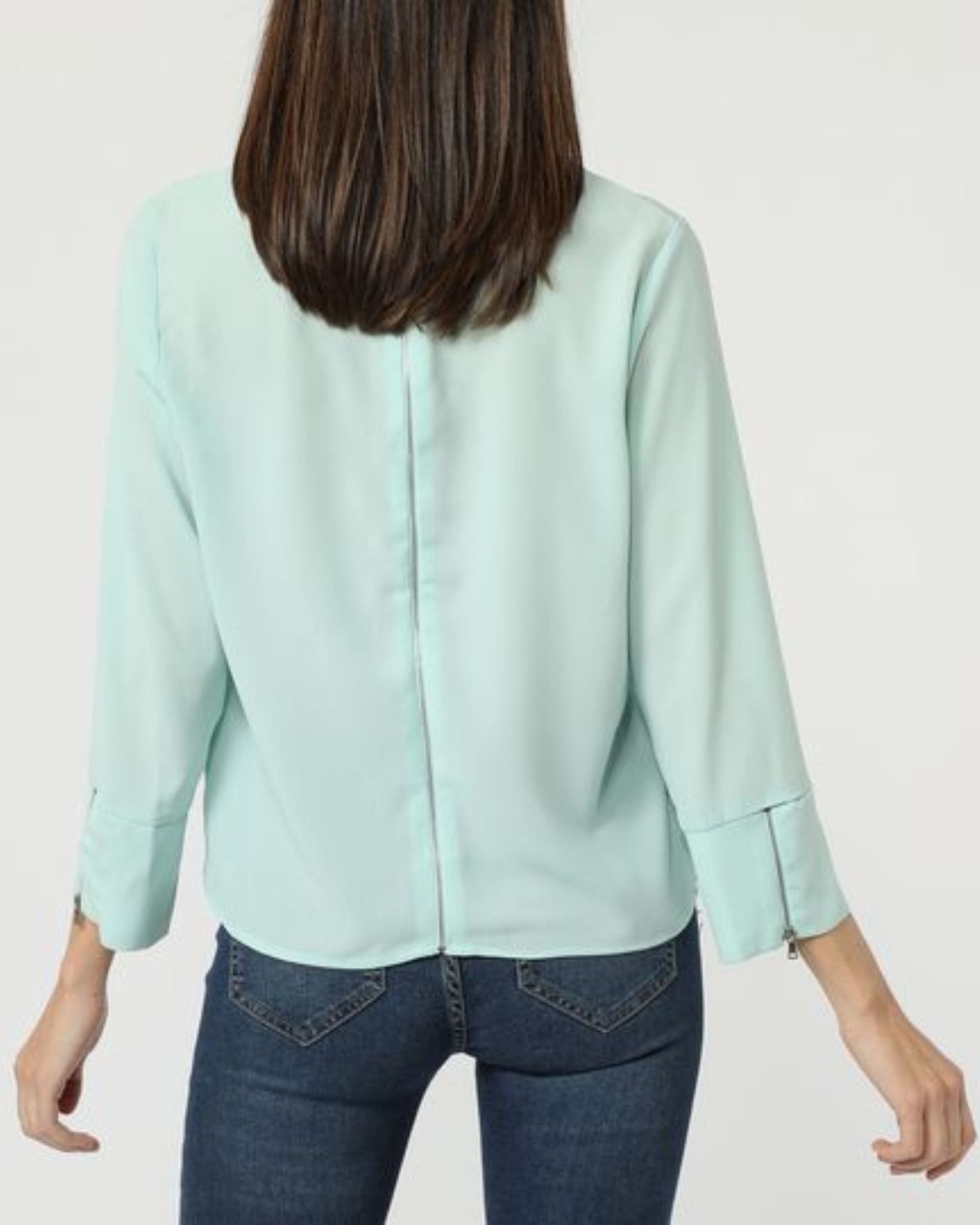 Blusa mujer manga larga, top elegante cuello redondo, cierre cremallera trasera, modelo Love & Money H15177, corte recto, tejido suave, verde, talla L, cómoda y versátil ✅Entrega 24/48h