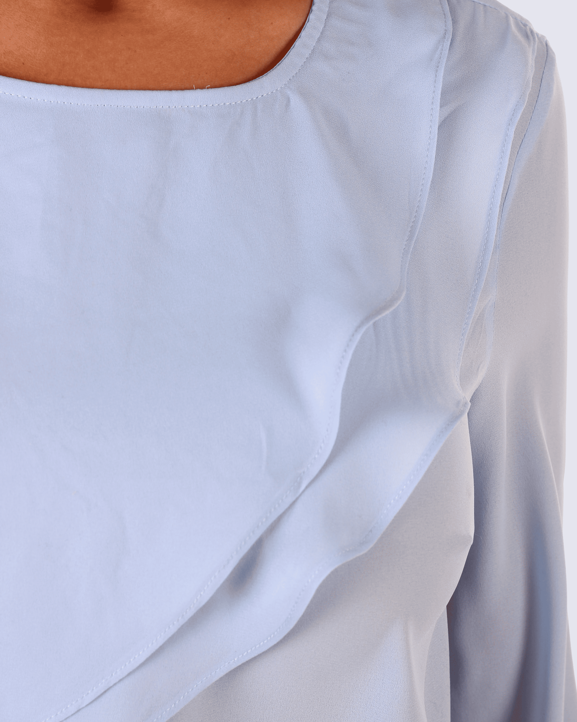 Blusa mujer elegante, top asimétrico, volado, manga larga, diseño fluido, corte recto, perfecta oficina o casual, color celeste, talla L, look sofisticado y cómodo, variedad colores vibrantes ✅Entrega 24/48h
