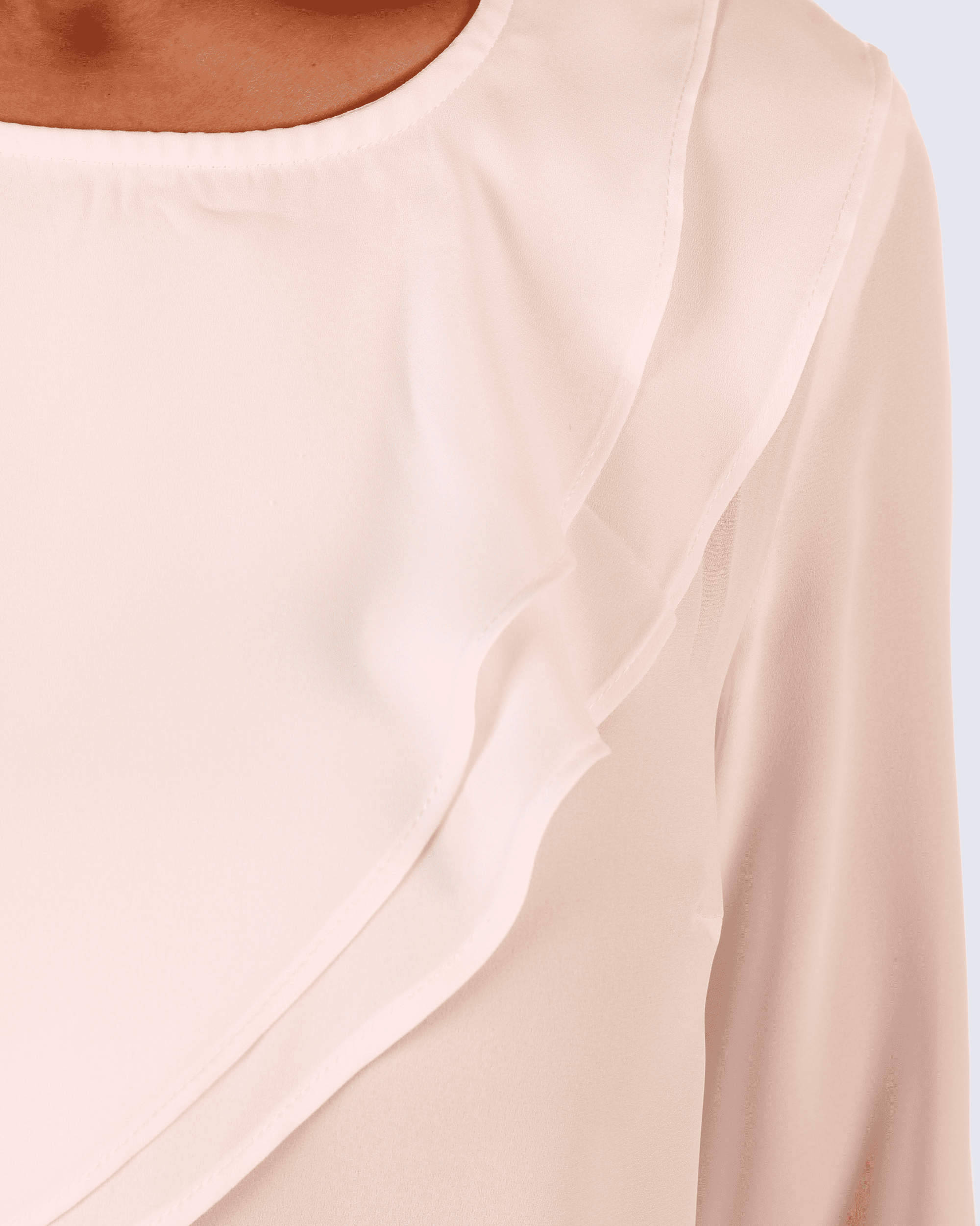 Blusa mujer elegante, camisa fluida semitransparente, doble volante asimétrico, manga larga, cierre trasero, estilo sofisticado, blanca, talla L, ideal oficina o eventos, cómoda y versátil ✅Entrega 24/48h