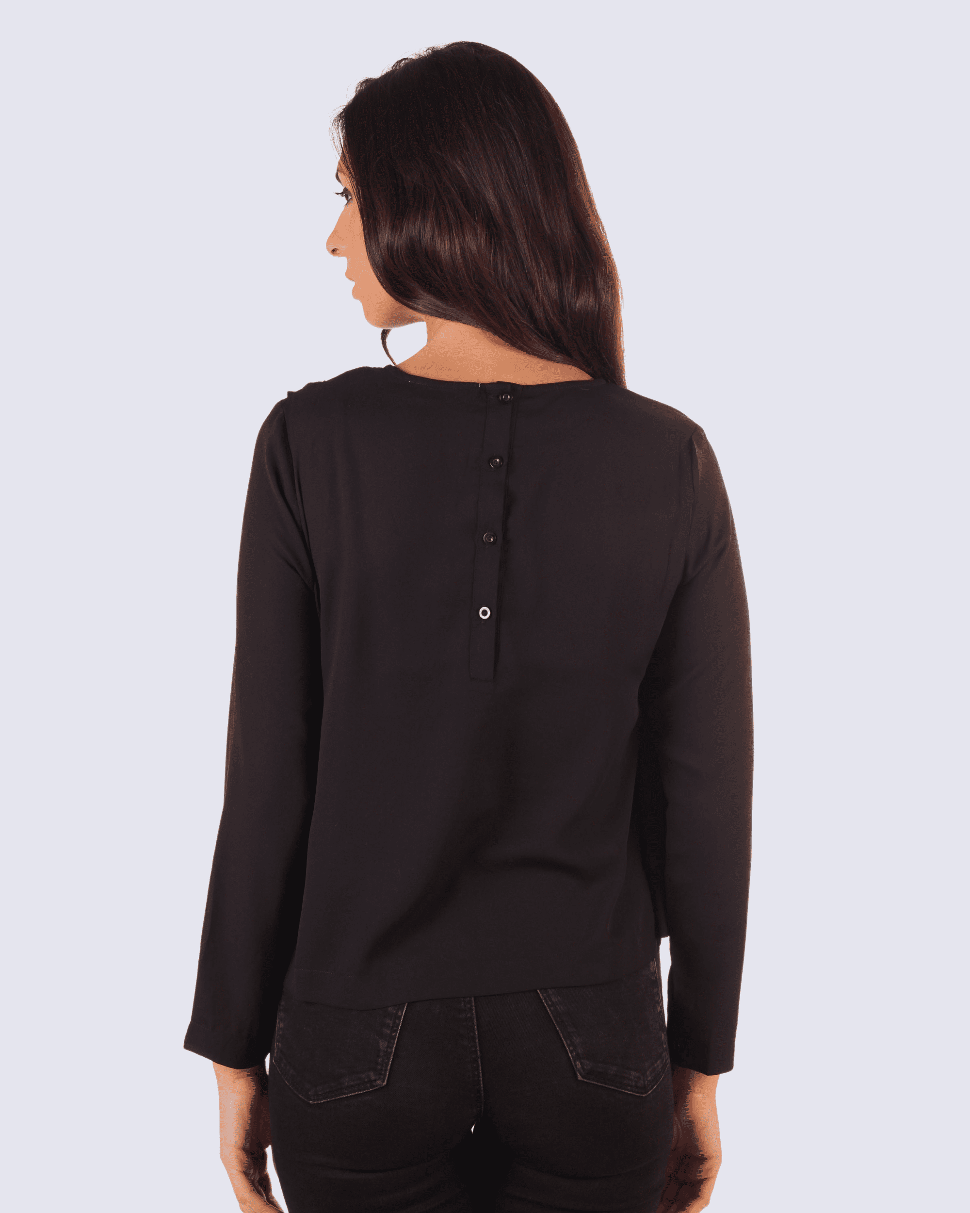 Blusa mujer manga larga elegante urbana oficina, camisa ladies formal, diseño volante asimétrico, corte regular, tela suave, sofisticada, ideal otoño invierno, color negro, talla L, look profesional y cómodo ✅Entrega 24/48h