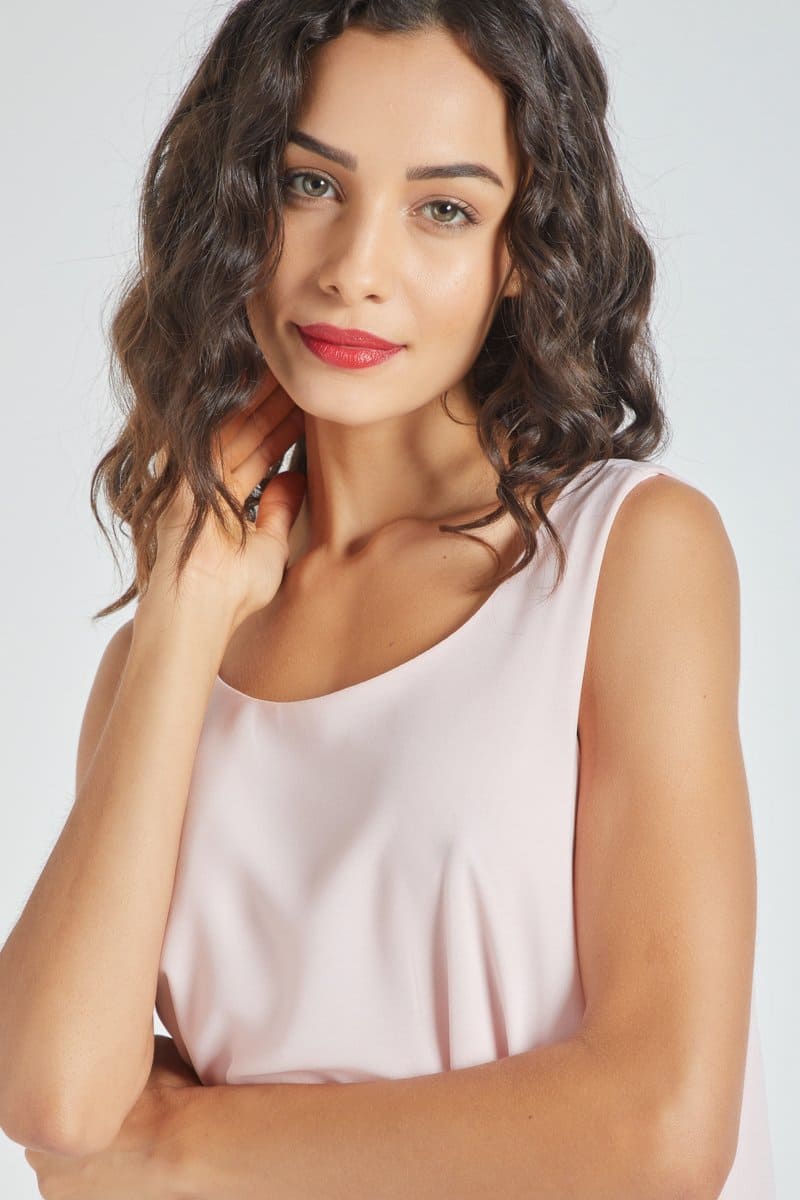 Vestido mujer Love & Money gasa rosa, corto, sin mangas, escote redondo, liso, forro interior, corte suelto, elegante y cómodo, talla L, ideal primavera verano, vestido dress outfit rosa claro ✅Entrega 24/48h
