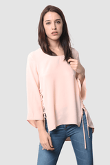 Blusa mujer manga francesa fluida lazos laterales estilo elegante casual, tejido suave, color rosa claro, talla L, look versátil cómodo, disponible en más colores, ideal jeans o falda ✅Entrega 24/48h