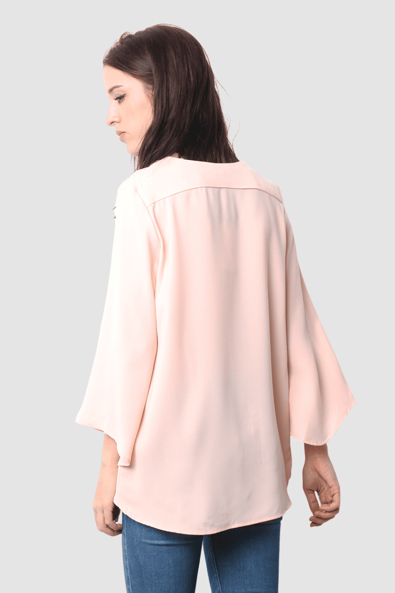 Blusa mujer manga francesa fluida lazos laterales estilo elegante casual, tejido suave, color rosa claro, talla L, look versátil cómodo, disponible en más colores, ideal jeans o falda ✅Entrega 24/48h