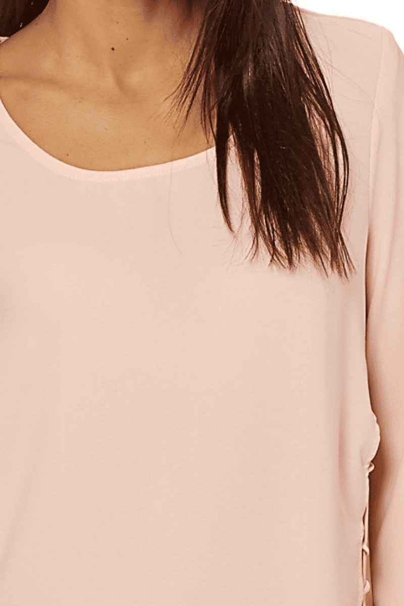 Blusa mujer manga francesa fluida lazos laterales estilo elegante casual, tejido suave, color rosa claro, talla L, look versátil cómodo, disponible en más colores, ideal jeans o falda ✅Entrega 24/48h