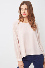 Blusa fluida mujer, top elegante, manga larga, cuello redondo, escote en espalda con pedrería, cómoda, versátil, modelo H15304, color rosa, talla S, ideal ocasión especial, look sofisticado, ✅Entrega 24/48h