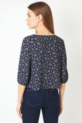 Blusa cruzada mujer, top floral, manga francesa, escote redondo, tela ligera transpirable, corte casual, azul marino, talla L, look urbano, versátil, fácil combinar, ideal eventos informales, cómoda, elegante, ✅Entrega 24/48h