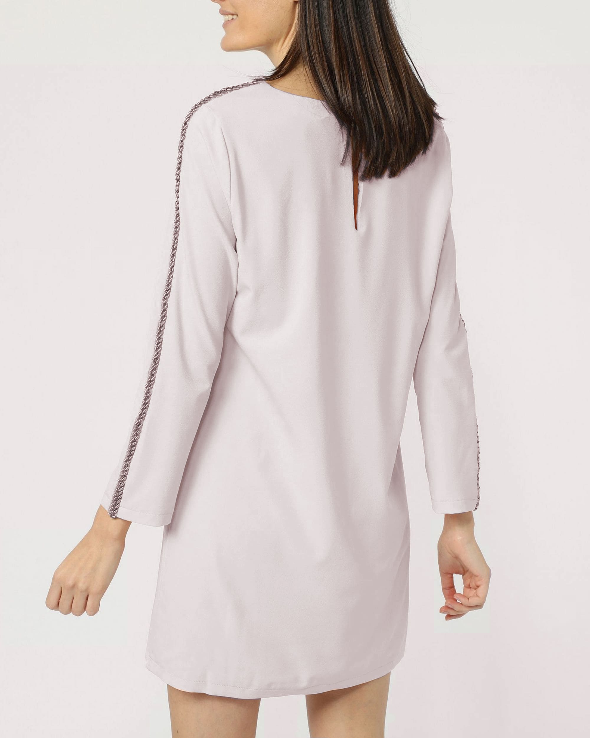 Vestido corto mujer, dress básico liso algodón, cuello redondo, manga larga, color blanco, diseño cómodo, look versátil, talla L, ideal outfits casuales elegantes, fácil combinar ✅Entrega 24/48h