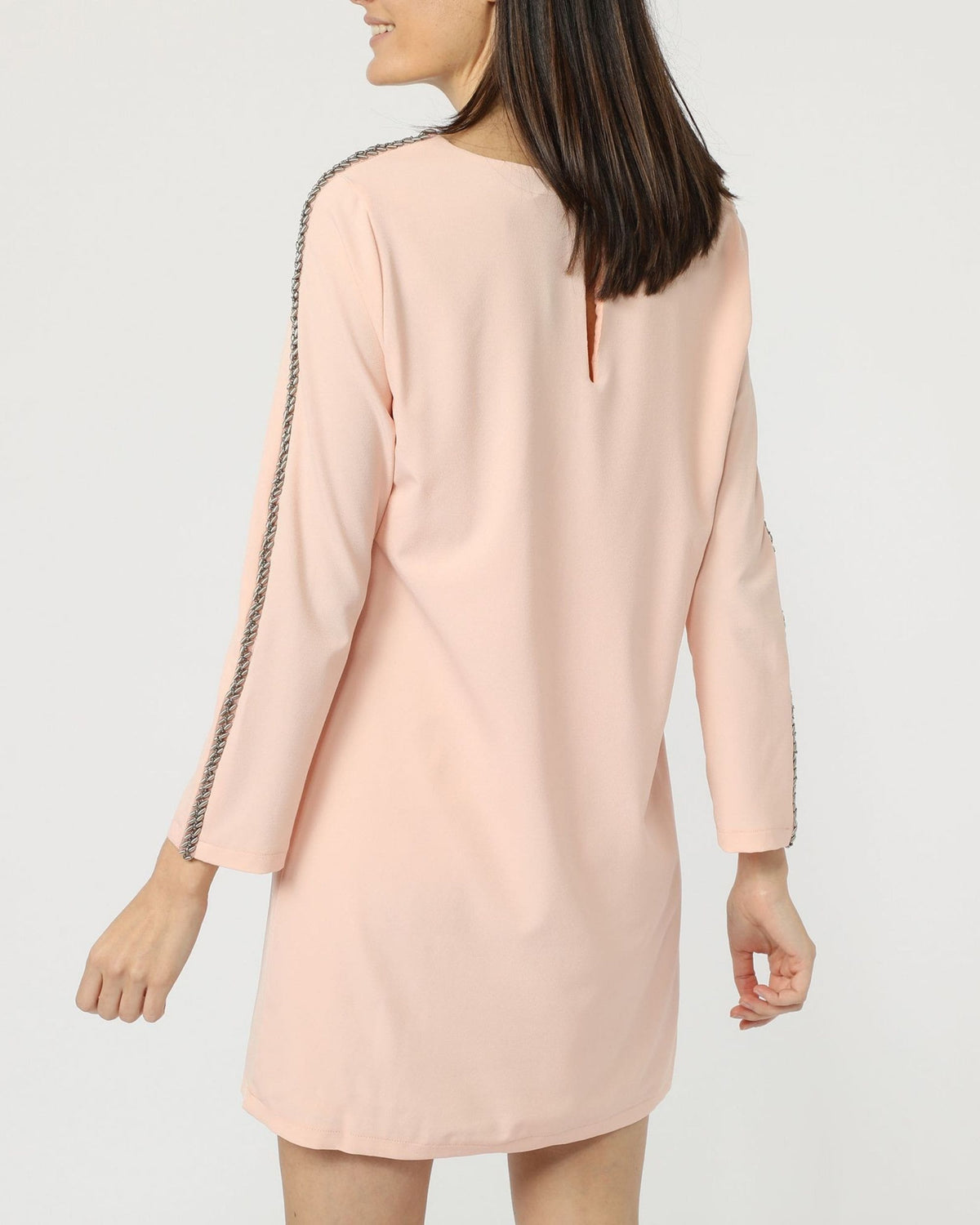 Vestido corto mujer, dress liso manga larga, cuello redondo, casual, modelo Love & Money J123069, estilo minimalista, color rosa pálido, talla L, cómodo y versátil ✅Entrega 24/48h