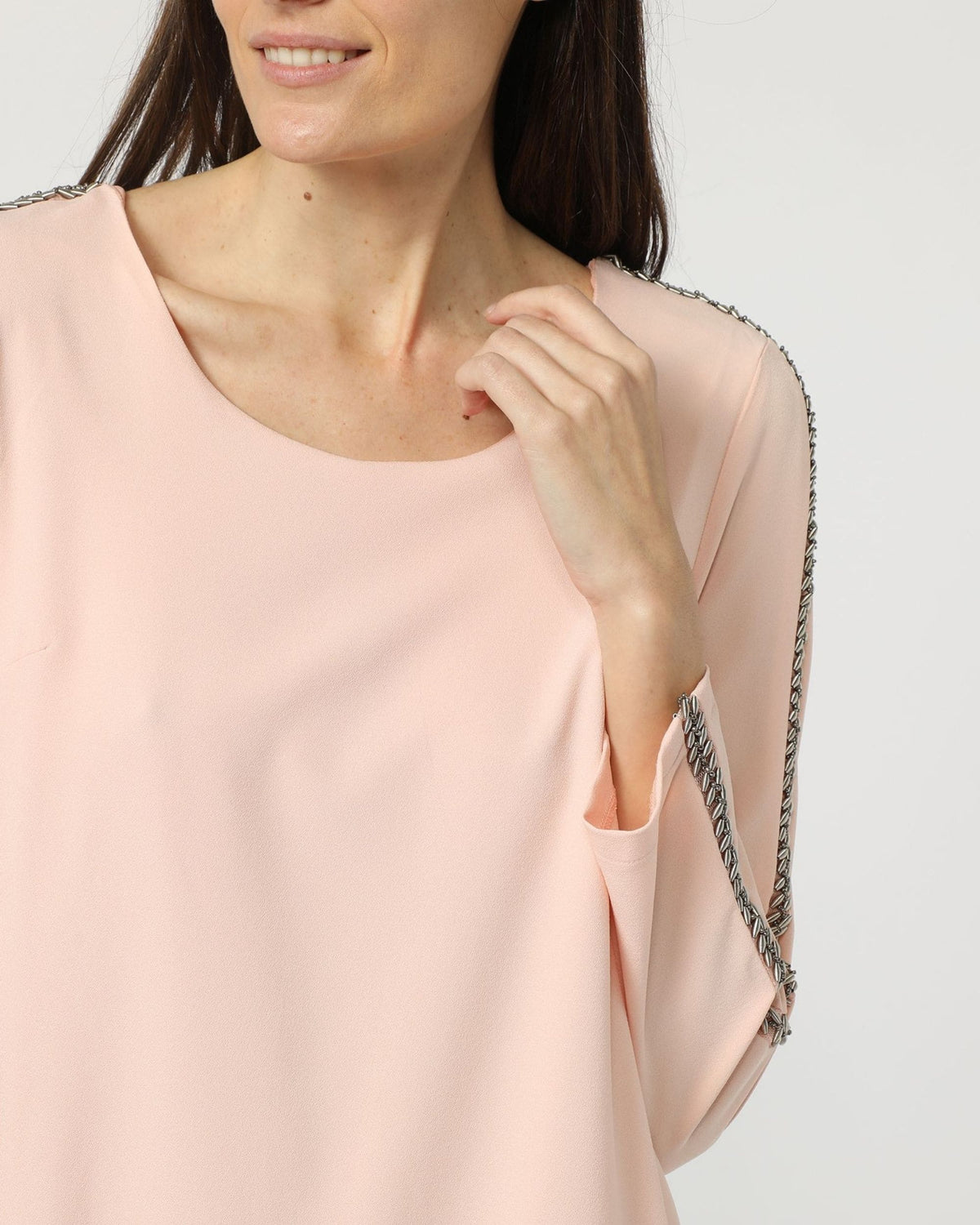Vestido corto mujer, dress liso manga larga, cuello redondo, casual, modelo Love & Money J123069, estilo minimalista, color rosa pálido, talla L, cómodo y versátil ✅Entrega 24/48h