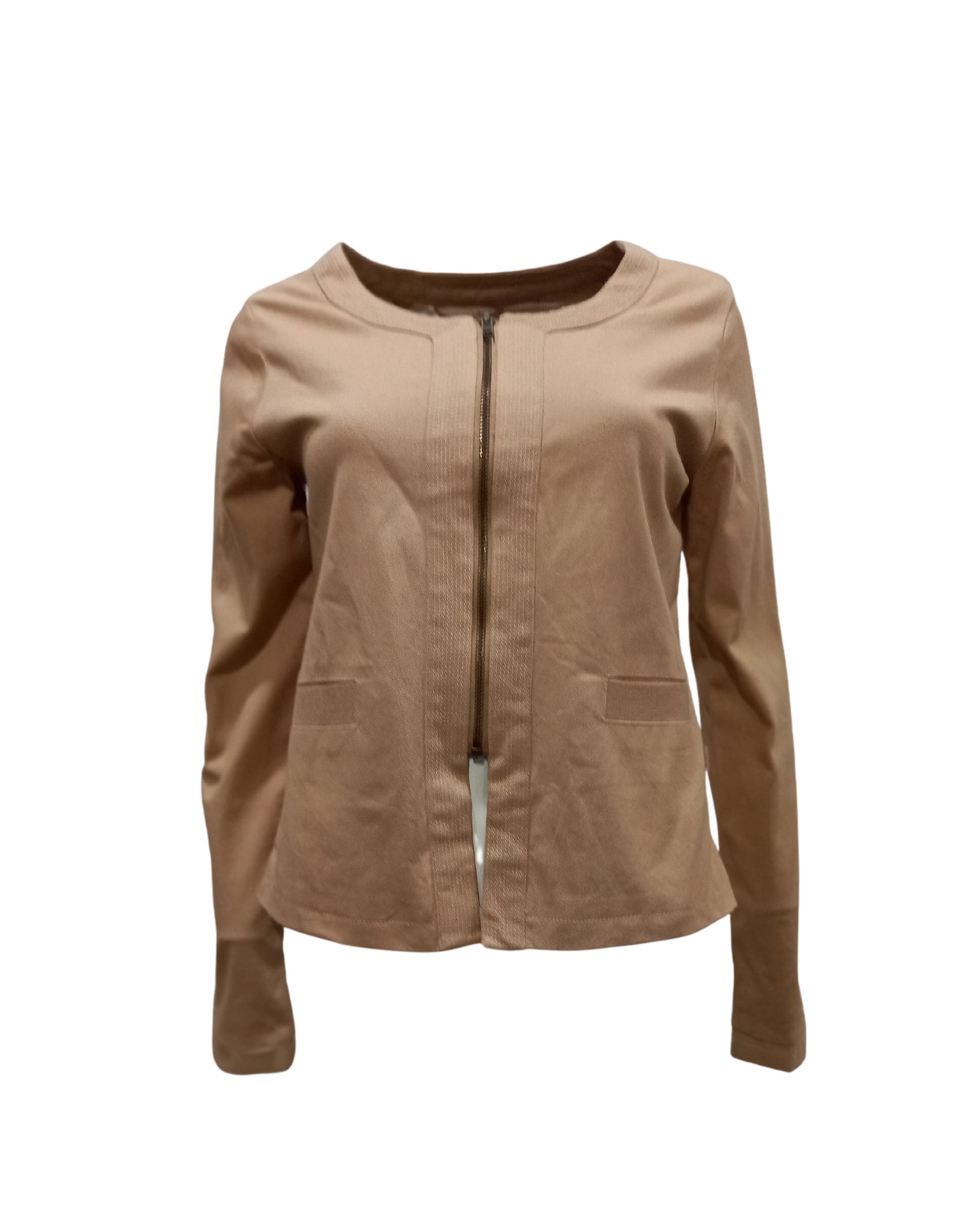 Chaqueta ligera mujer, jacket, blazer corto, diseño minimalista moderno, poliéster, manga larga, textura suave, forro integrado, color beige, talla S, versátil elegante cómoda ✅Entrega 24/48h