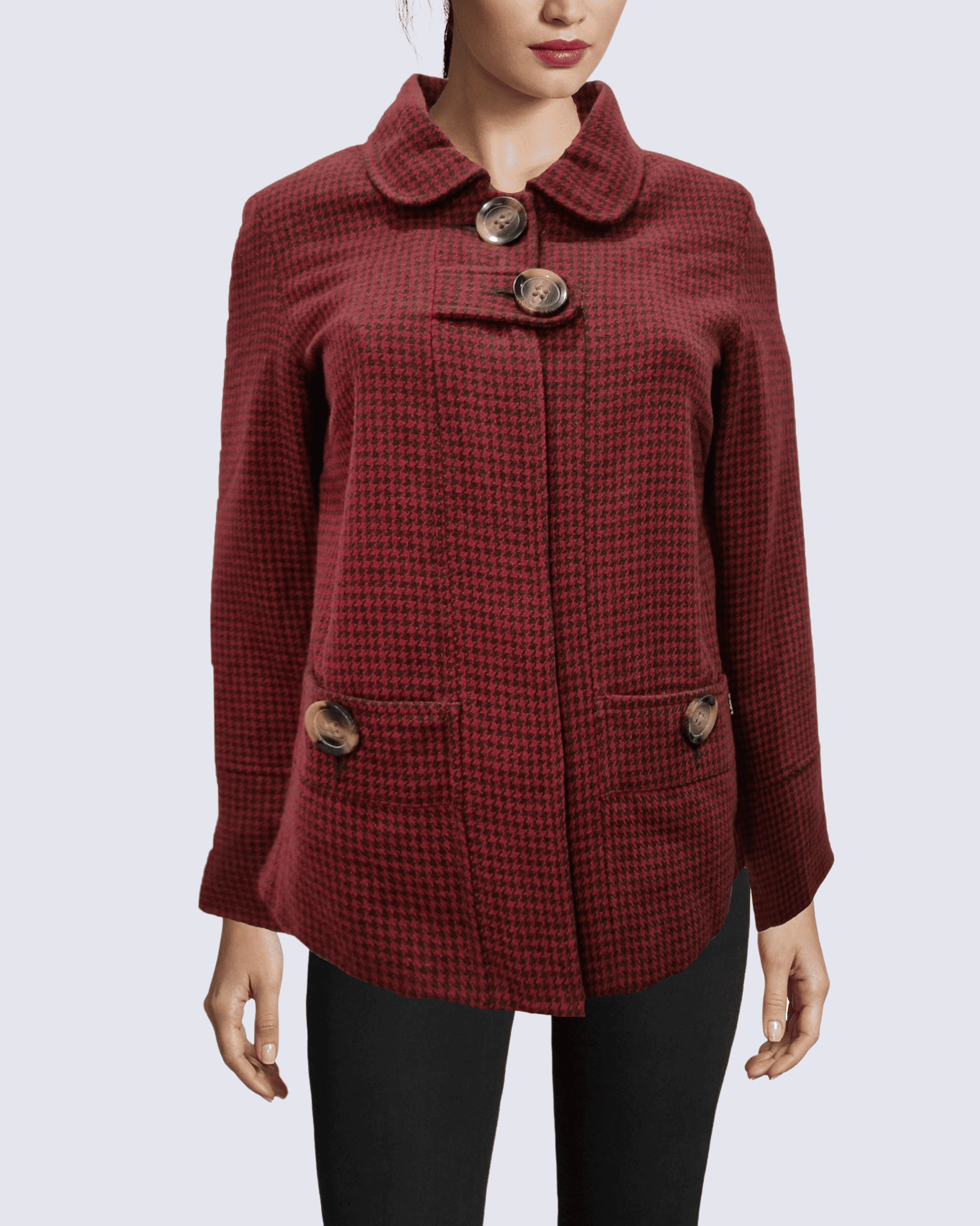 Chaqueta mujer, blazer entallada, modelo Laga J96, diseño pata de gallo, cuello polo, cierre botones grandes, manga larga, bolsillos frontales, forro vistoso, color rojo, talla XS, elegante, versátil ✅Entrega 24/48h