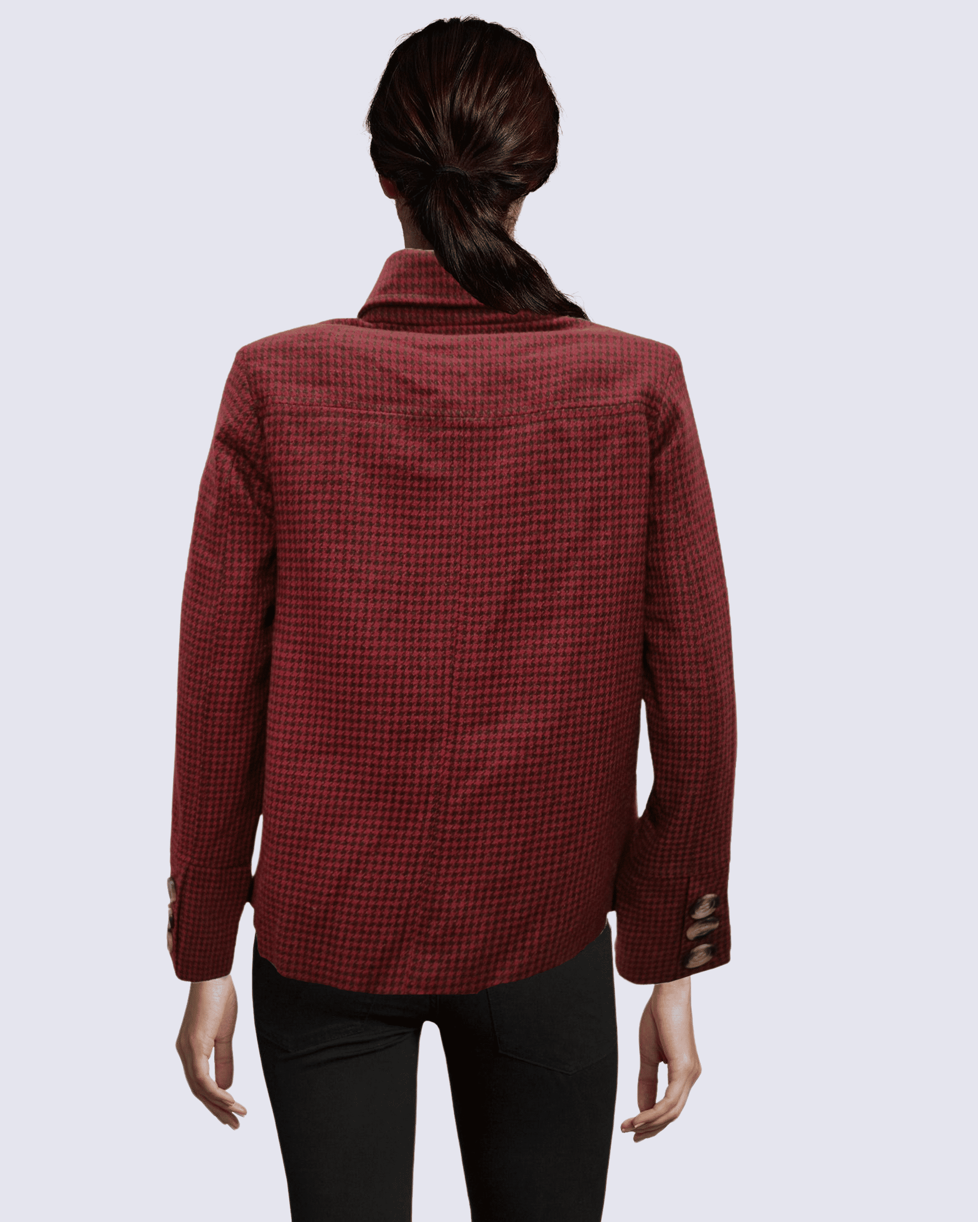 Chaqueta mujer, blazer entallada, modelo Laga J96, diseño pata de gallo, cuello polo, cierre botones grandes, manga larga, bolsillos frontales, forro vistoso, color rojo, talla XS, elegante, versátil ✅Entrega 24/48h