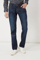 Jeans rectos mezclilla, pantalón denim, tachuelas metalizadas, corte clásico, estilo urbano, azul oscuro, talla 38, look moderno y sofisticado, cómodos y versátiles, outfit para hombre, ✅Entrega 24/48h
