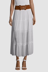 Falda larga mujer, falda maxi algodón, modelo K2029, cintura elástica, cinturón mariposa, cierre trasero, estilo casual, cómoda, versátil, talla única, color blanco, ideal verano, tendencia ✅Entrega 24/48h