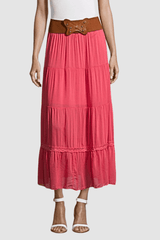 Falda larga mujer, skirt, algodón suave, cintura elástica cómoda, cinturón mariposa, corte recto, ideal verano, color rosa, talla única, versátil y fresca, outfit casual y femenino ✅Entrega 24/48h