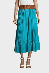 Falda larga mujer, maxi skirt algodón, estilo casual boho, cintura elástica, cinturón mariposa, modelo K2029, talla única, cómoda, fluida, ideal primavera verano, color azul ✅Entrega 24/48h