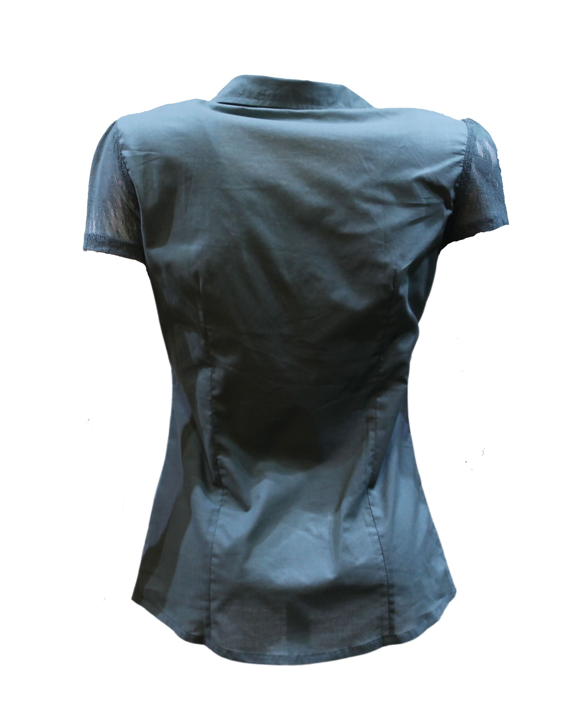 Camisa blusa mujer elegante entallada encaje manga corta cierre botones cuello camisero algodón fresca ligera estilo casual talla S color azul ✅Entrega 24/48h