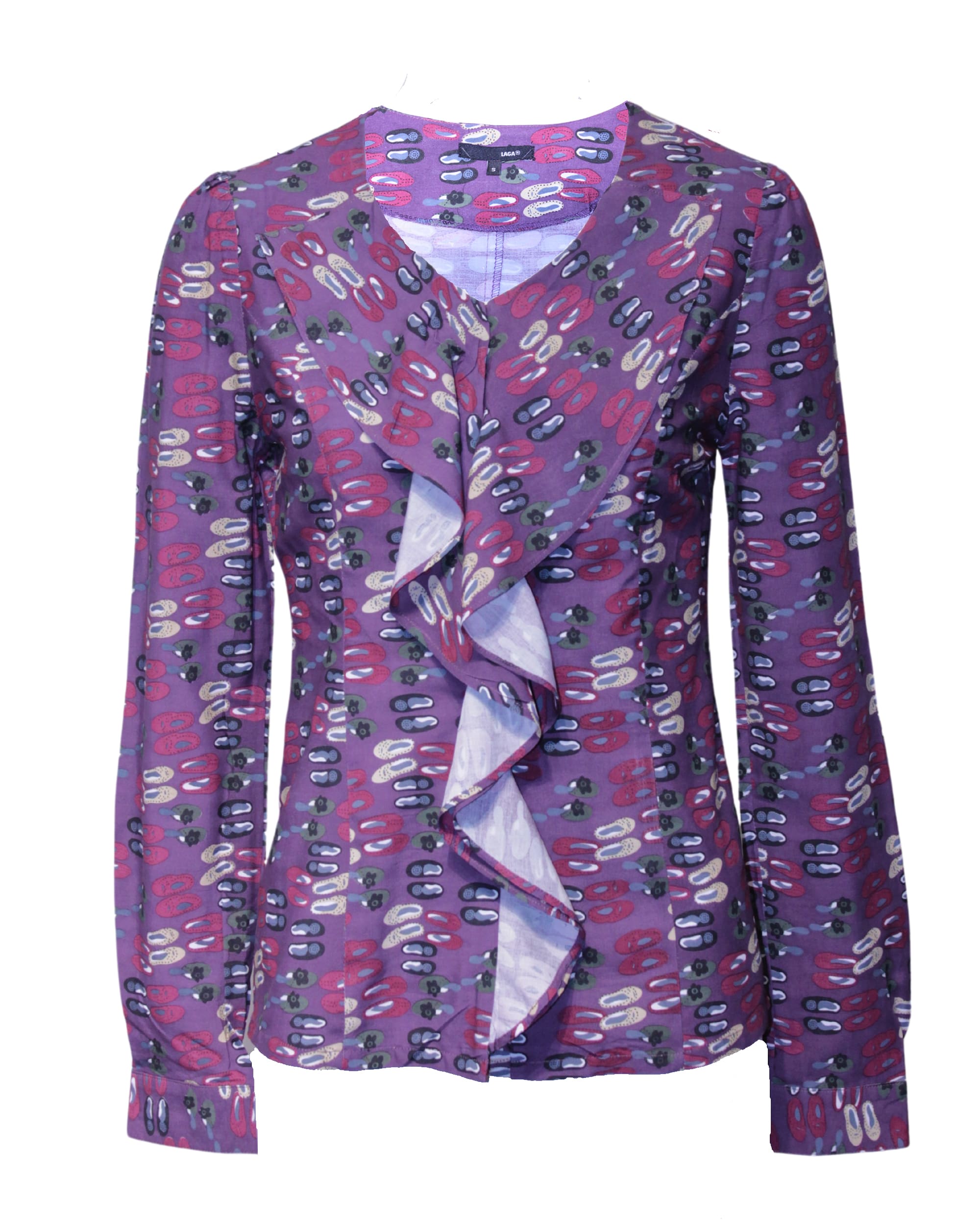 Blusa mujer estampada viscosa entallada volantes escote V manga larga top fashion ligera estilo elegante colores lila S ideal oficina casual look original ✅Entrega 24/48h