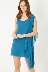 Vestido mujer asimétrico Love & Money K66301, dress one-shoulder, tul semitransparente, tirante ancho, diseño liso, elegante, corte mini, azul, talla S, cómodo y original ✅Entrega 24/48h