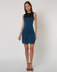 Vestido recto sin mangas dress outfit escote redondeado contraste cuello moderno elegante tejido suave azul negro talla L realza silueta versátil urbano noche mujer distintos colores ✅Entrega 24/48h