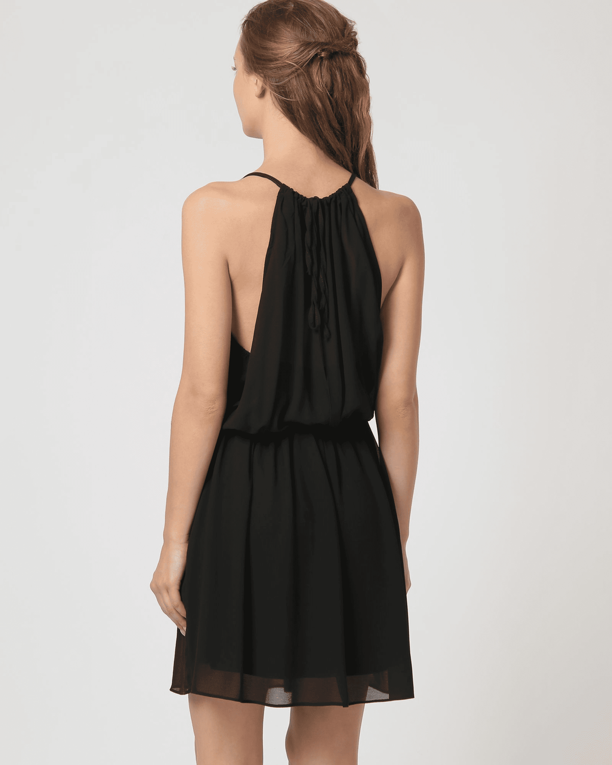 Vestido corto mujer, dress elegante, modelo K68152, gasa fluida, cuello redondo adornos dorados, sin mangas, cintura elástica, forro interior, talla L, cómodo, versátil, negro, perfecto eventos noche ✅Entrega 24/48h