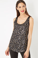 Top sin mangas lentejuelas mujer, blusa brillante escote U, bajo asimétrico, diseño elegante, tejido poliéster, ideal fiesta, noche, fácil de combinar, talla S, negro dorado, cómodo versátil ✅Entrega 24/48h