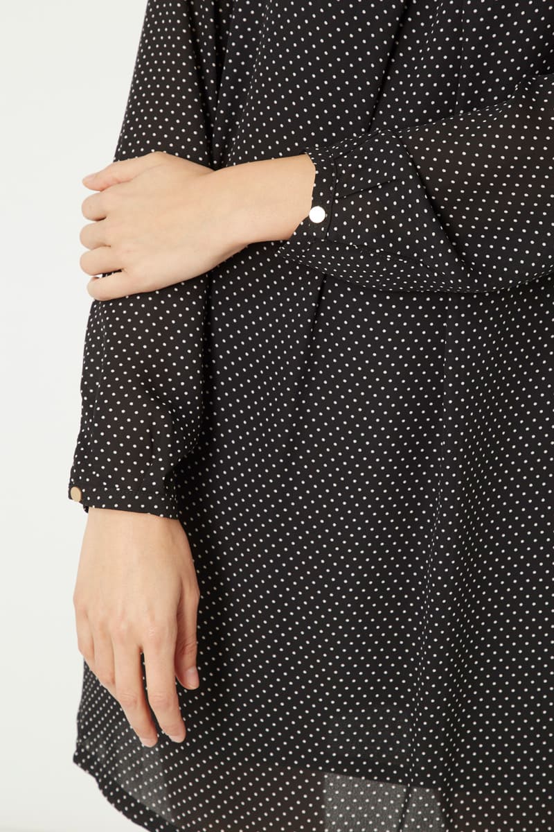 Vestido corto mujer, dress, outfit, diseño lunares, manga larga, cuello redondo, forro interior, cierre botones espalda, estilo elegante casual, color negro, talla L, cómodo versátil ✅Entrega 24/48h