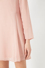 Vestido mujer dress outfit muselina liso semitransparente manga larga escote redondo abertura espalda forro cómodo elegante rosa talla L Look versátil fiesta y diario ✅Entrega 24/48h