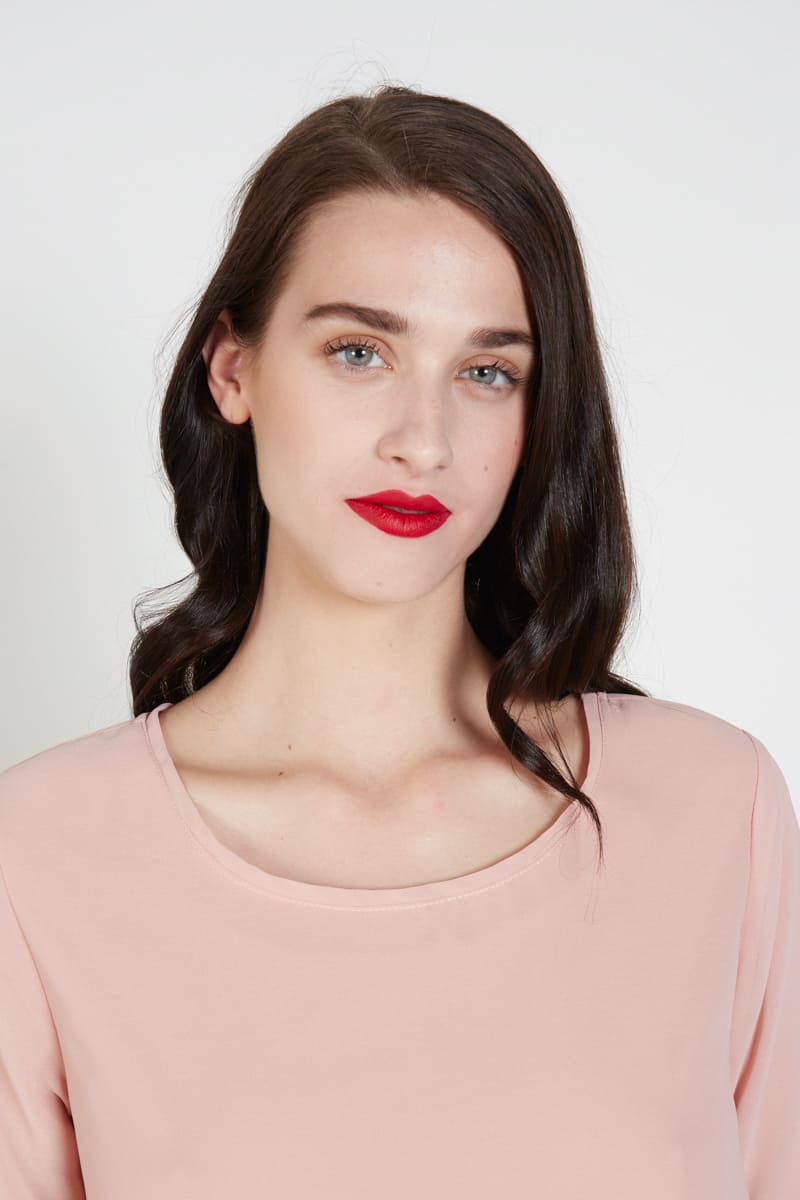 Blusa mujer rosa Love & Money modelo K69371, manga 3/4 ajustable, cuello redondo, bajo asimétrico, forro interior, talla L, estilo casual elegante, fresca y cómoda ✅Entrega 24/48h