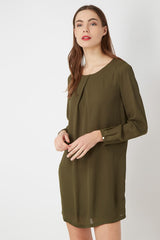 Vestido mujer corto liso semitransparente Love Money K69377, manga larga, pinzas, forro interior, abertura trasera, tejido ligero estilo elegante color verde talla L ✅Entrega 24/48h