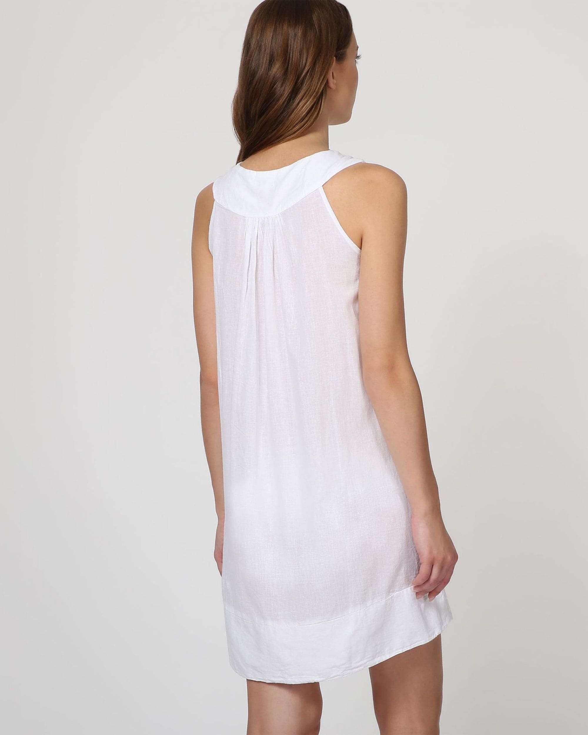 Vestido corto sin mangas, dress blanco encaje inglés, forro interior, cuello redondo, estilo casual elegante, cómodo, talla L, outfit femenino verano primavera, ligero, transpirable ✅Entrega 24/48h