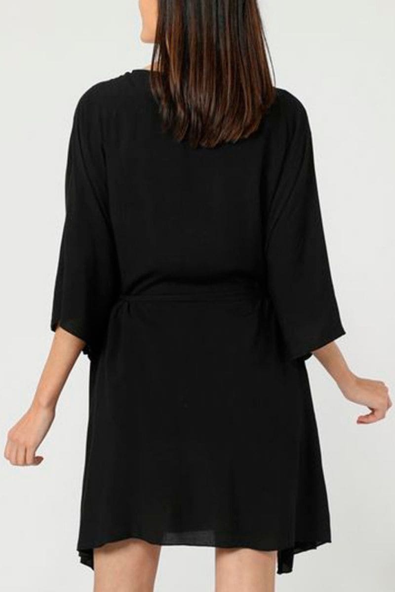 Vestido, dress, outfit bohemio manga murciélago escote bordado multicolor, suelto cómodo, tejido suave y fresco, ajuste cinturón, talla L, negro elegante y versátil, ideal verano y primavera ✅Entrega 24/48h