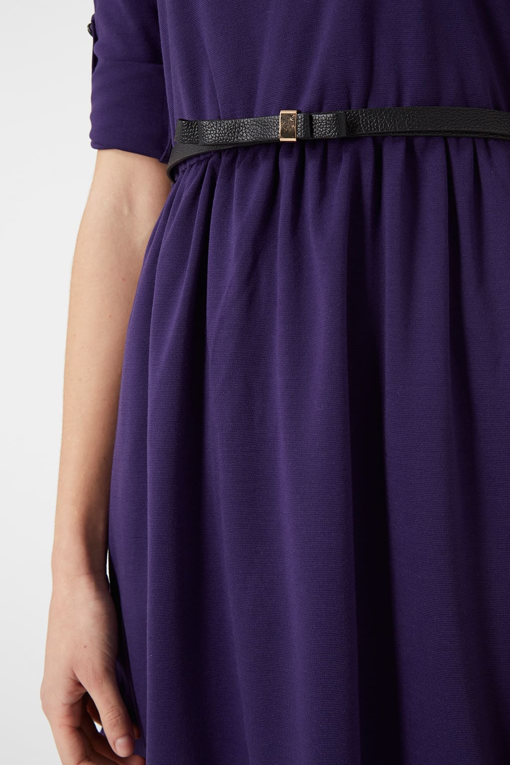 Vestido mujer casual dress falda corta manga larga cintura elástica cinturón ajustable regulable cuello redondo cierre trasero botones cómodo versátil moderno L morado ✅Entrega 24/48h