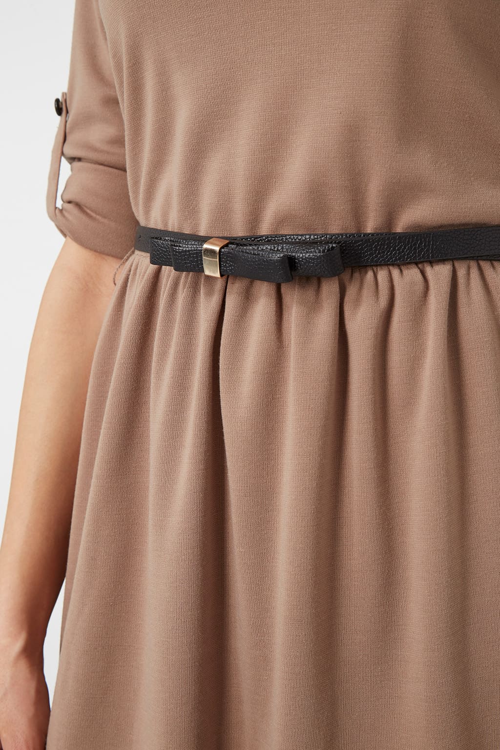 Vestido corto mujer, dress manga larga regulable botón, cuello redondo, cintura elástica con cinturón, diseño cómodo casual elegante, color camel, talla L, ideal outfit versátil ✅Entrega 24/48h
